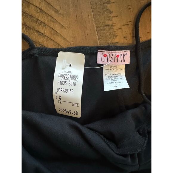 Lipstick Black Beaded Maxi Dress S Spaghetti Straps Y2K Formal Gown Whimsygoth - Picture 9 of 10